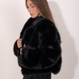 Abrigo de pelo negro mujer.  Abrigo de fiesta invierno