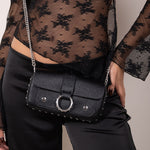 Bolso negro pequeño con cadena extraíble, estilo elegante