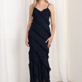 Vestido Maxi Volantes Azul Marino