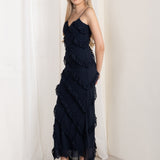 Vestido Maxi Volantes Azul Marino