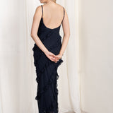 Vestido Maxi Volantes Azul Marino