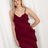 Vestido Maxi Volantes Granate