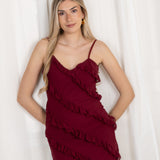 Vestido Maxi Volantes Granate