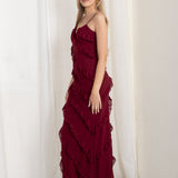 Vestido Maxi Volantes Granate