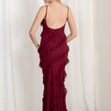 Vestido Maxi Volantes Granate