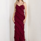 Vestido Maxi Volantes Granate