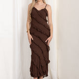 Vestido Maxi Volantes Marrón