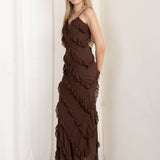Vestido Maxi Volantes Marrón