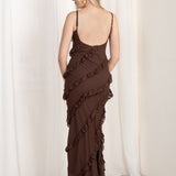 Vestido Maxi Volantes Marrón