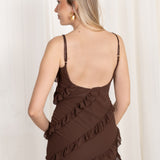 Vestido Maxi Volantes Marrón