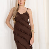 Vestido Maxi Volantes Marrón