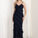 Vestido Maxi Volantes Azul Marino