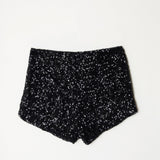 Parte trasera mini short de lentejuelas negras