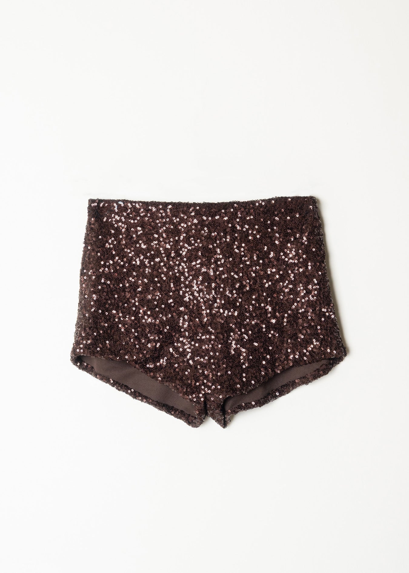 Mini short marrón de lentejuelas con cintura elástica y forro interior