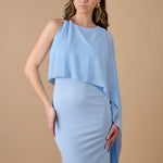  Vestido largo azul celeste asimétrico con detalle de pañuelo en el hombro y ajuste ceñido, ideal para invitadas elegantes y eventos especiales - Closet.bcn