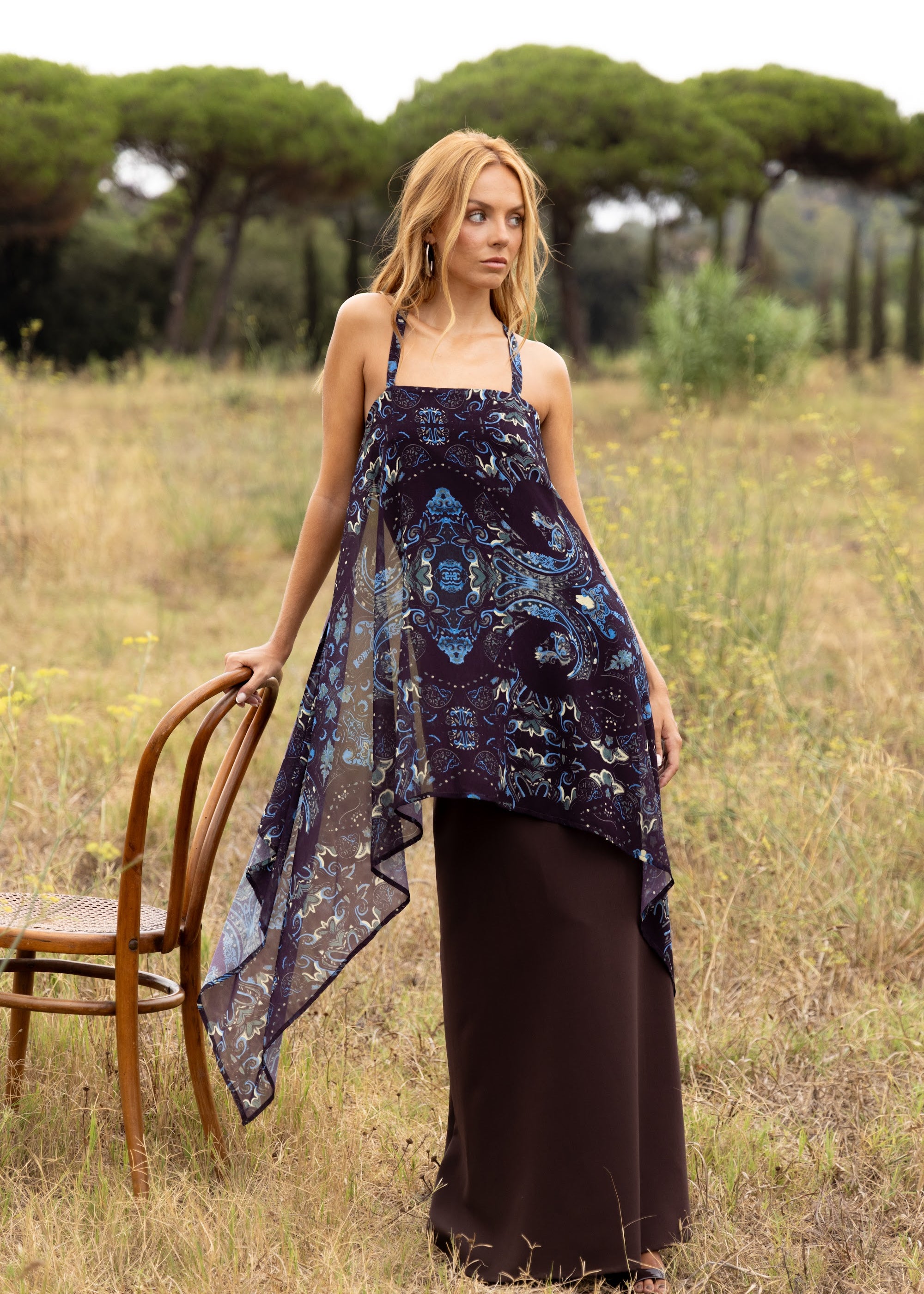 Vestido Adei Azur, vestido largo de invitada de boda en gasa estampada Print Etro, otoño 2026 - vista 1