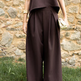 Pantalón Mara Marrón, pantalón de invitada de boda en tejido bielástico, otoño 2026 - vista 1