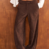 Pantalón Dimma de antelina marrón para mujer – hecho a mano en Barcelona por closet BCN