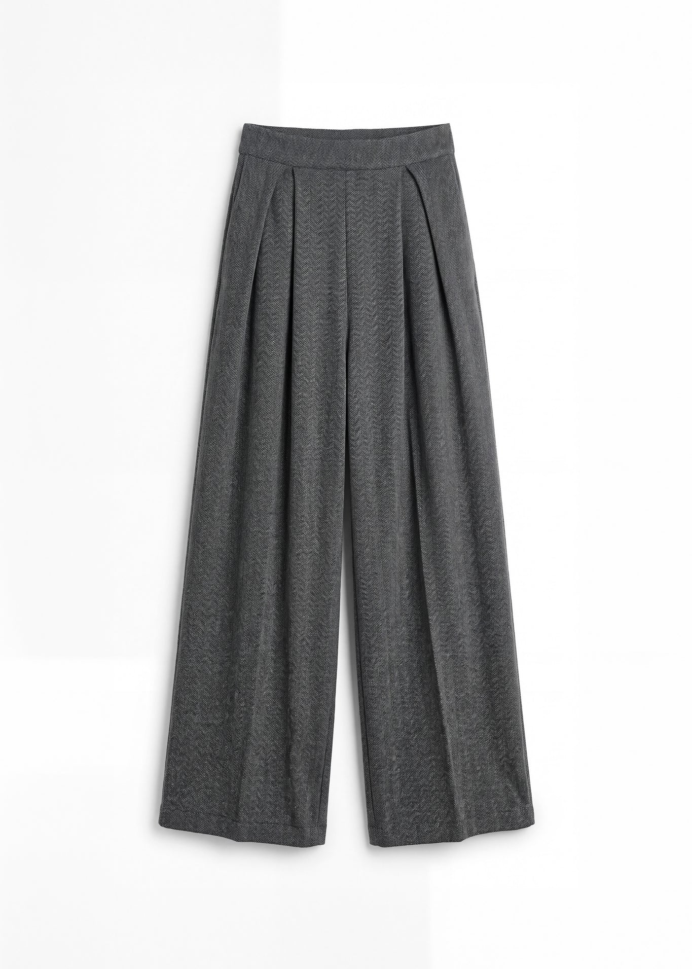 Pantalón Aki de punto espiga gris para mujer, vista frontal – hecho a mano en Barcelona por closet BCN