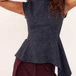 Top Eri efecto denim para mujer, vista frontal – hecho a mano en Barcelona por closet BCN