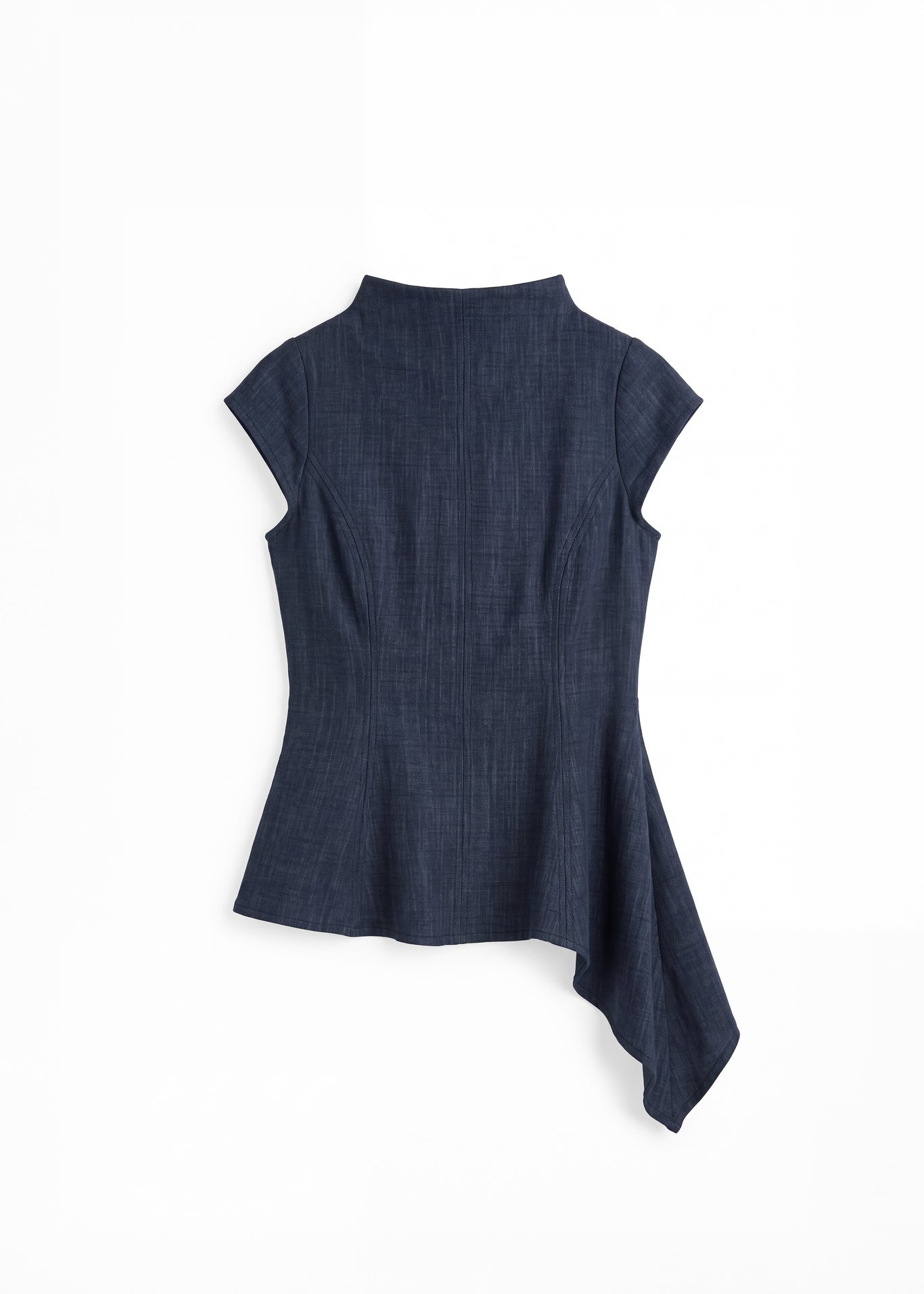 Top Eri efecto denim para mujer, vista frontal – hecho a mano en Barcelona por closet BCN