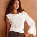 Top Lara crema de modal para mujer, vista frontal – hecho a mano en Barcelona por closet BCN
