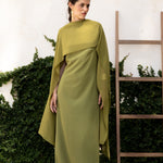 Vestido Adei Verde, vestido largo de invitada de boda en gasa bielástica, otoño 2026 - vista 4